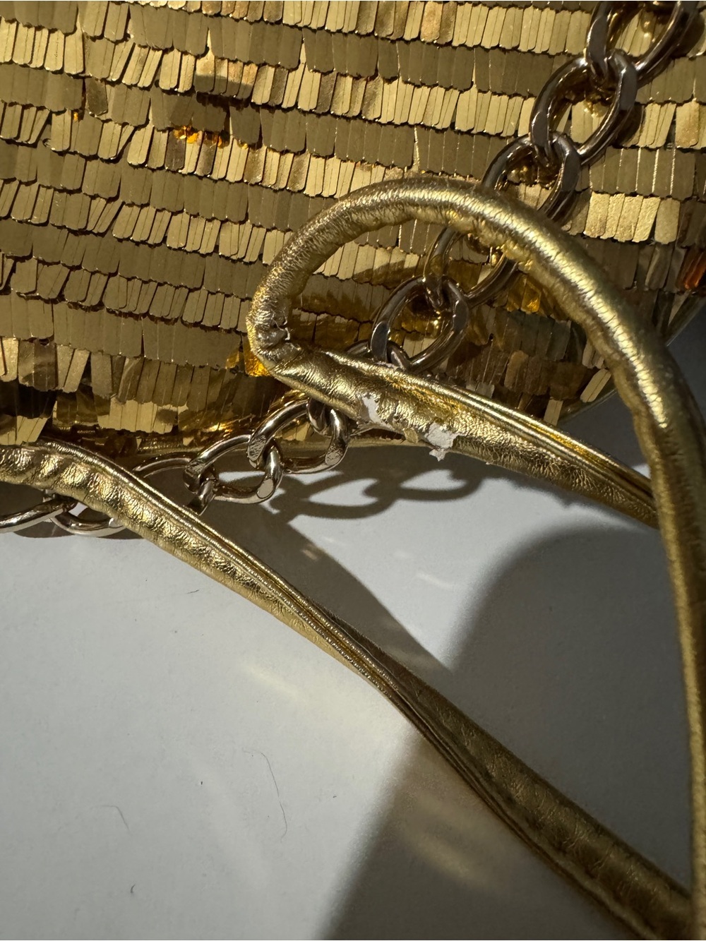 Sharif Gold Sequined Crossbody with Bronze Floral Accent gold clutch Y2K club - Picture 8 of 12